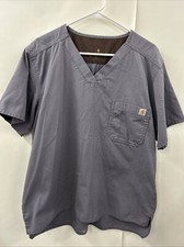 Carhartt Scrub Top Shirt Men Sz Large Gray Ripstop Pullover V Neck Short Sleeve