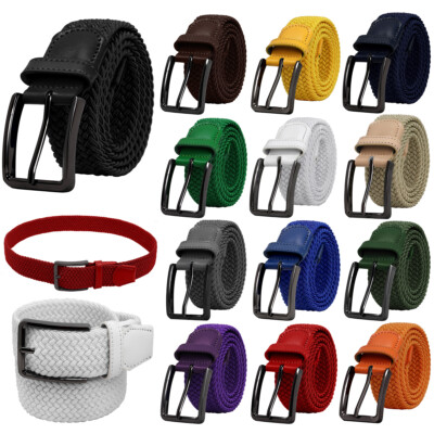 Falari Black Buckle Elastic Braided Stretch Belt Mens Golf Casual Jeans Belts