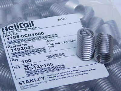 10/50/100pc HeliCoil Stainless Steel Insert 1/2''-13 Right-Hand Thread 1''L (HR)