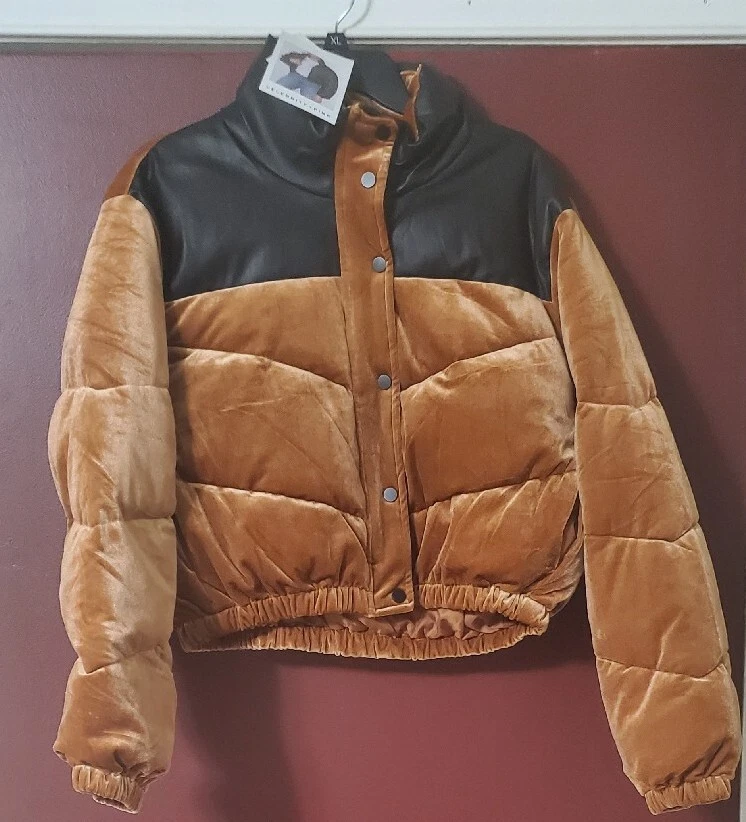 Velvet cropped cheap puffer jacket
