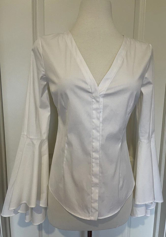 Camisa/Blusa Milly Blanca Botones Ocultos Mangas Campana-Talla-4~Clásica~ Foto 4 de 4