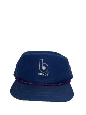 Vintage BUNDY Blue & White Adjustable Trucker Hat & Rope
