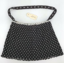 Beaded Handbag 1960s Dance Purse Hong Kong Dark Brown White Beads Label Vtg