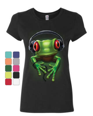 DJ Frog with Headphones Women's T-Shirt Cute Animal Music Wildlife Rock Shirt