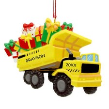 Personalized Yellow Dump Truck Kids Christmas Ornament