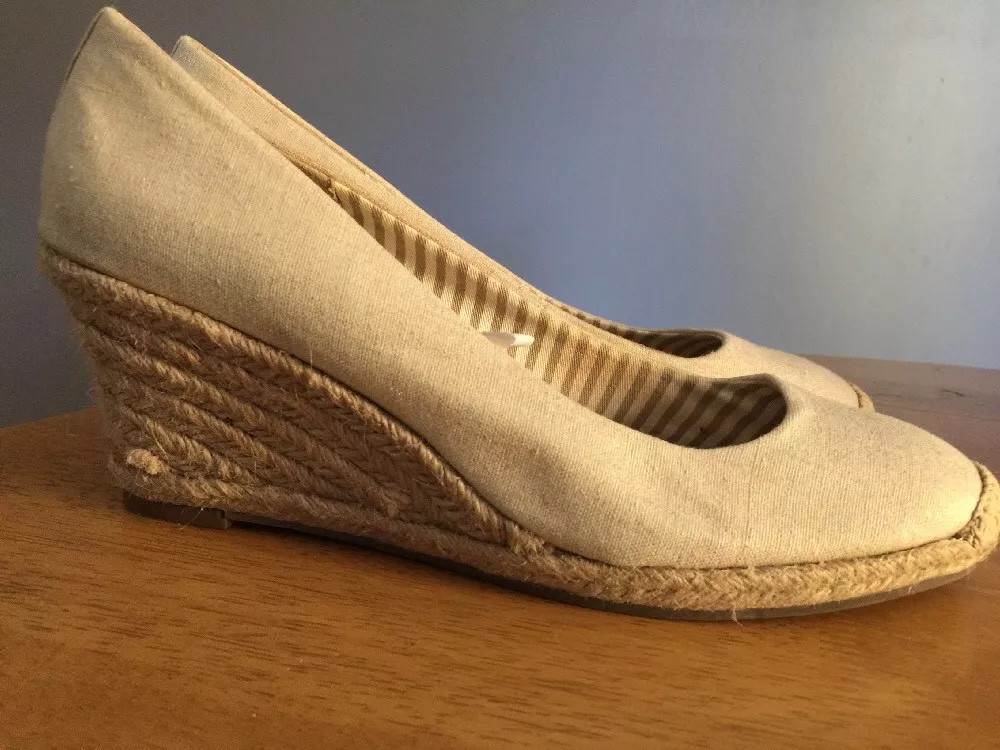 MERONA Wedges Platform Shiny Canvas Rope Heel HIGH HEELS Womens Shoes Sz 11