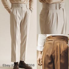 Men Gurkha British Style High Waist Straight Casual Pants Business Suit Trousers