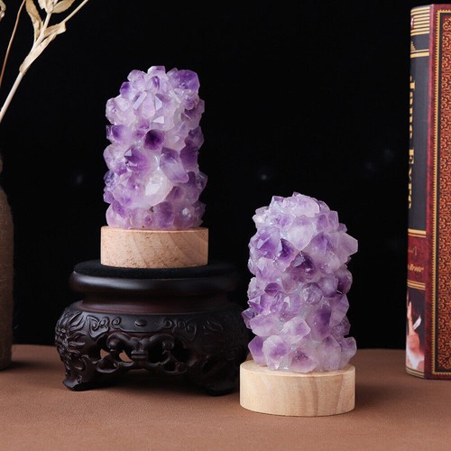 Amethyst Crystal Cluster Night Light USB Wooden Base Table Lamp Decor Craft DIY - Bild 2 von 13