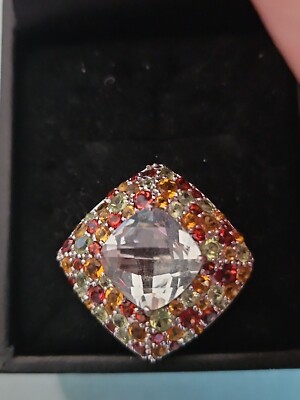 Colleen Lopez grüner Amethyst, Rhodolith, Citrin Ring Silber 925 Gr. 7 Neu ohne Etikett 