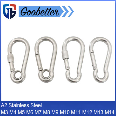 Carabiner Clip Stainless Steel A2 Snap Spring Hooks Lock Nut Eyelet Clasps Clips