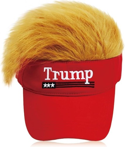 1pc Trump 2024 Custom Red MAGA Hat with Gold Adjustable Wig Baseball Cap Donald