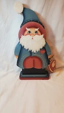 Santa Gnome W/Gnome Doll Folk Art Sign Wall Hanging Display Plaque Hand Crafted