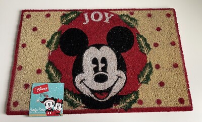 Disney Mickey Mouse Mistletoe Christmas Holiday Coir Door Mat 18x28  Outdoor NEW
