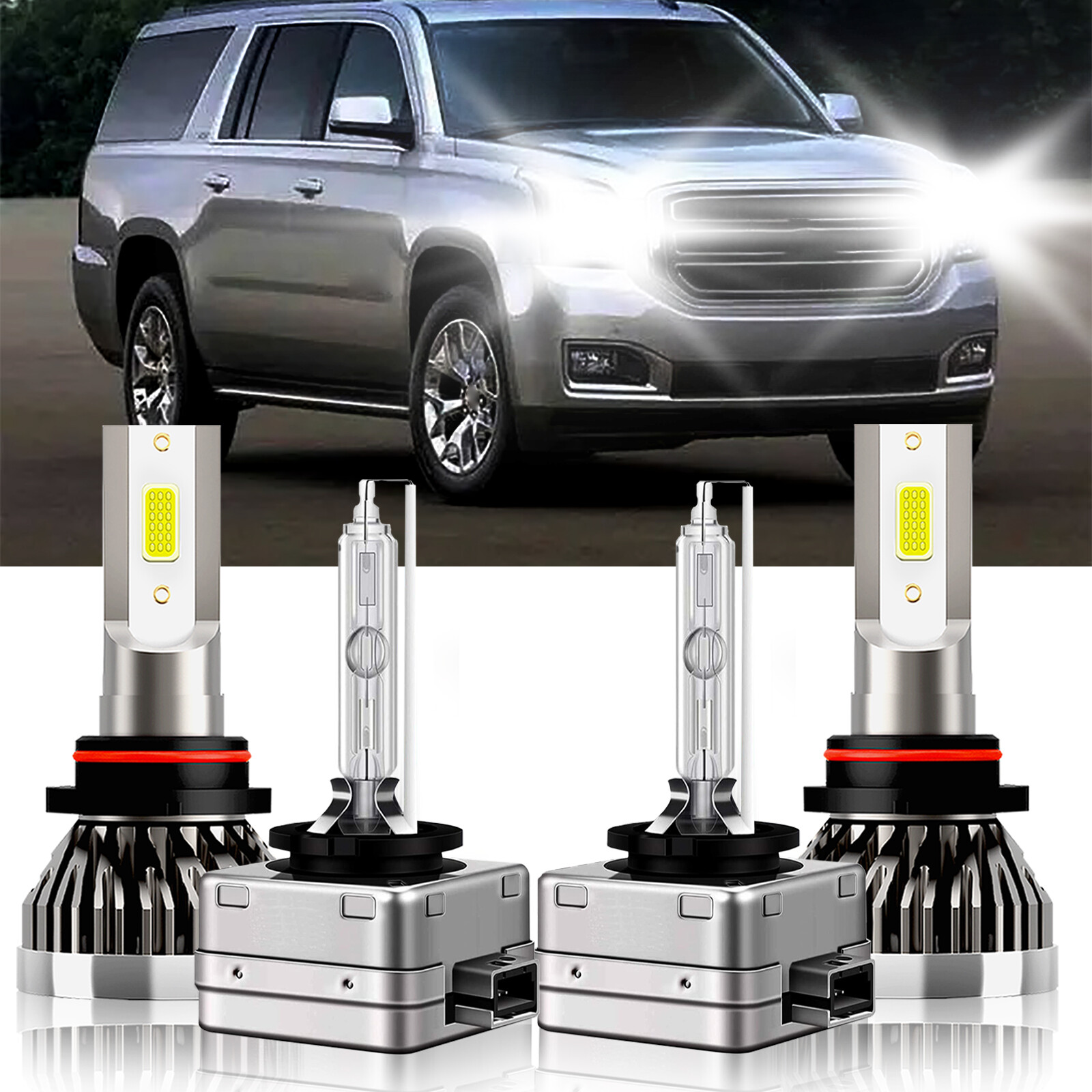 For GMC Yukon 2015-2019 LED HID Headlight Kit 9005+D3S High Low Beam Bulbs White