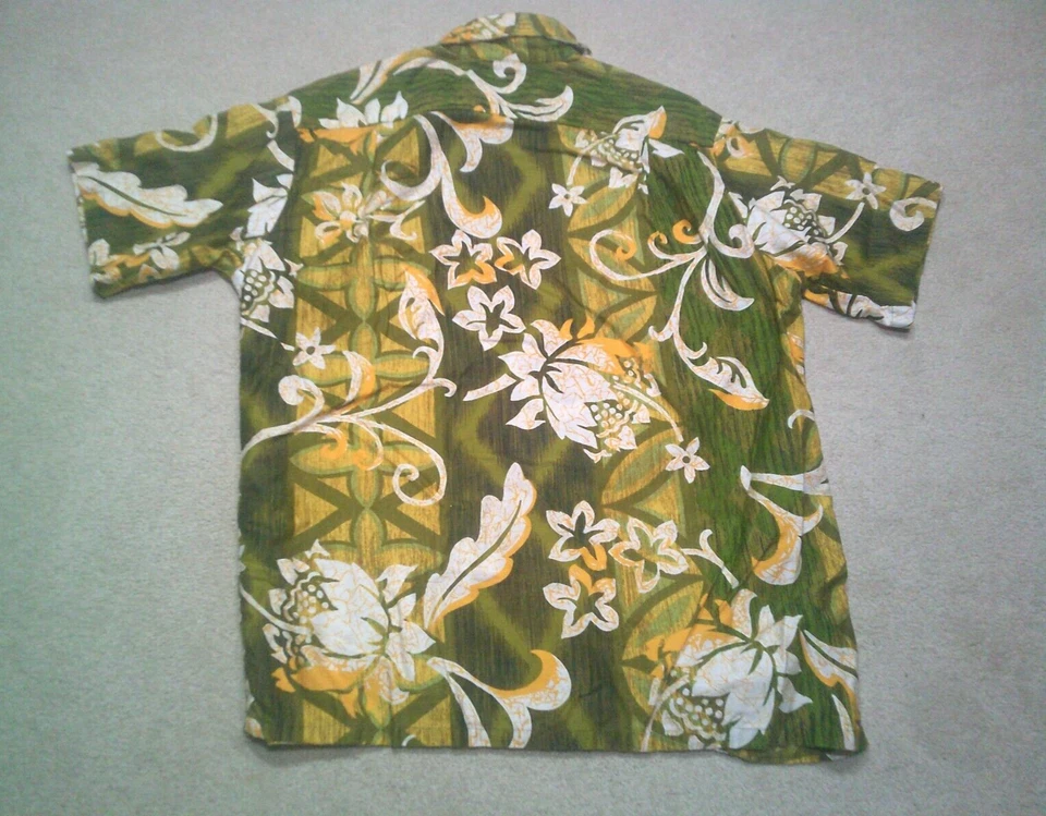 Винтажная гавайская рубашка Go босиком мужская большой зеленый воротник-петля 70-е - Изображение 2 из 4