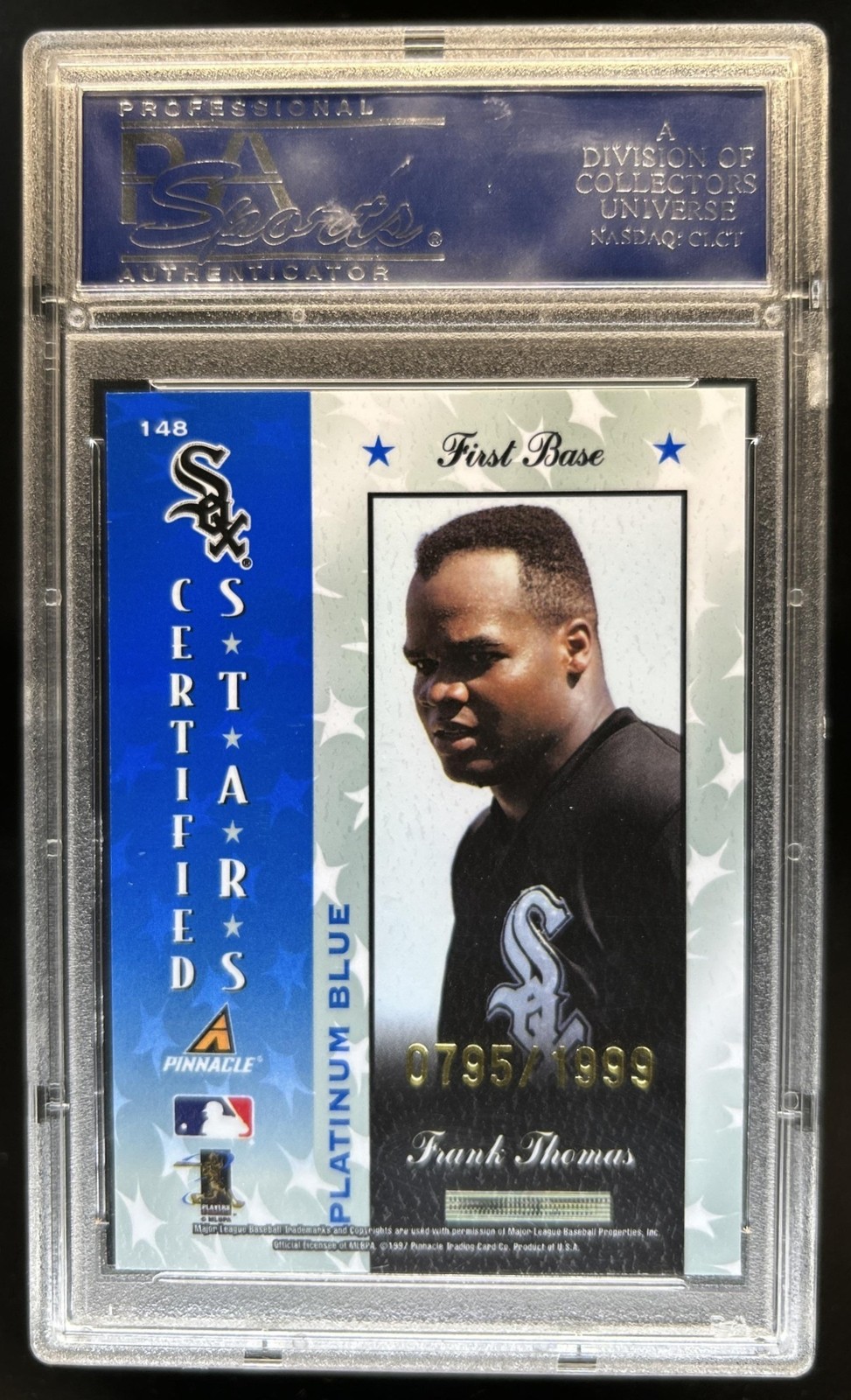 1997 Pinnacle Totally Certified Frank Thomas Platinum Blue #/1999 PSA 10 view 2