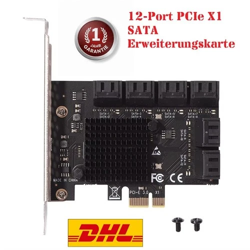 PCIE-Adapter 12-Port PCI-Express x1 auf SATA 3.0-Erweiterungskarte 6 Gbit/s