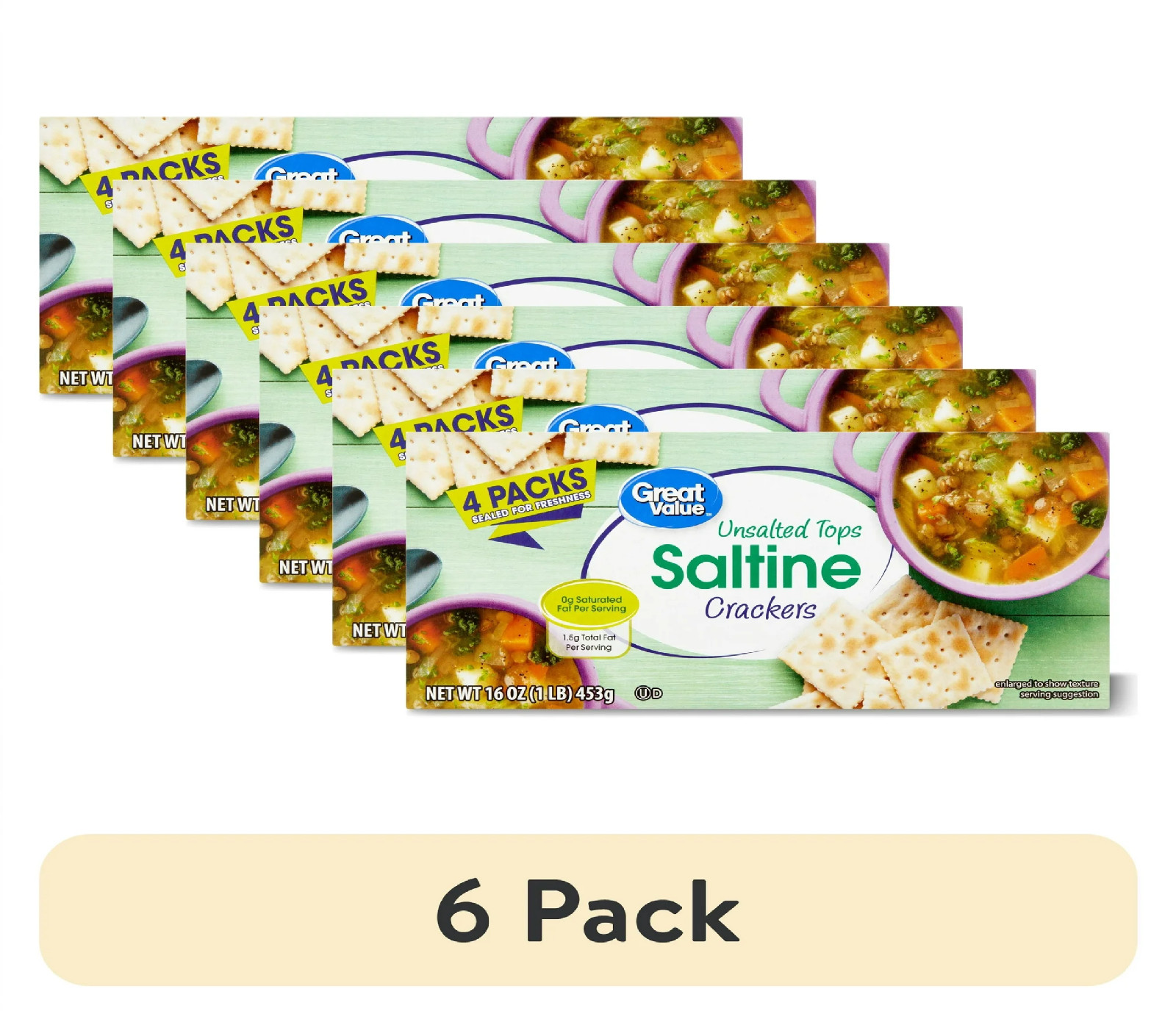 Great Value Unsalted Tops Saltine Crackers, 16 oz, 4 Count (6 PACK!)