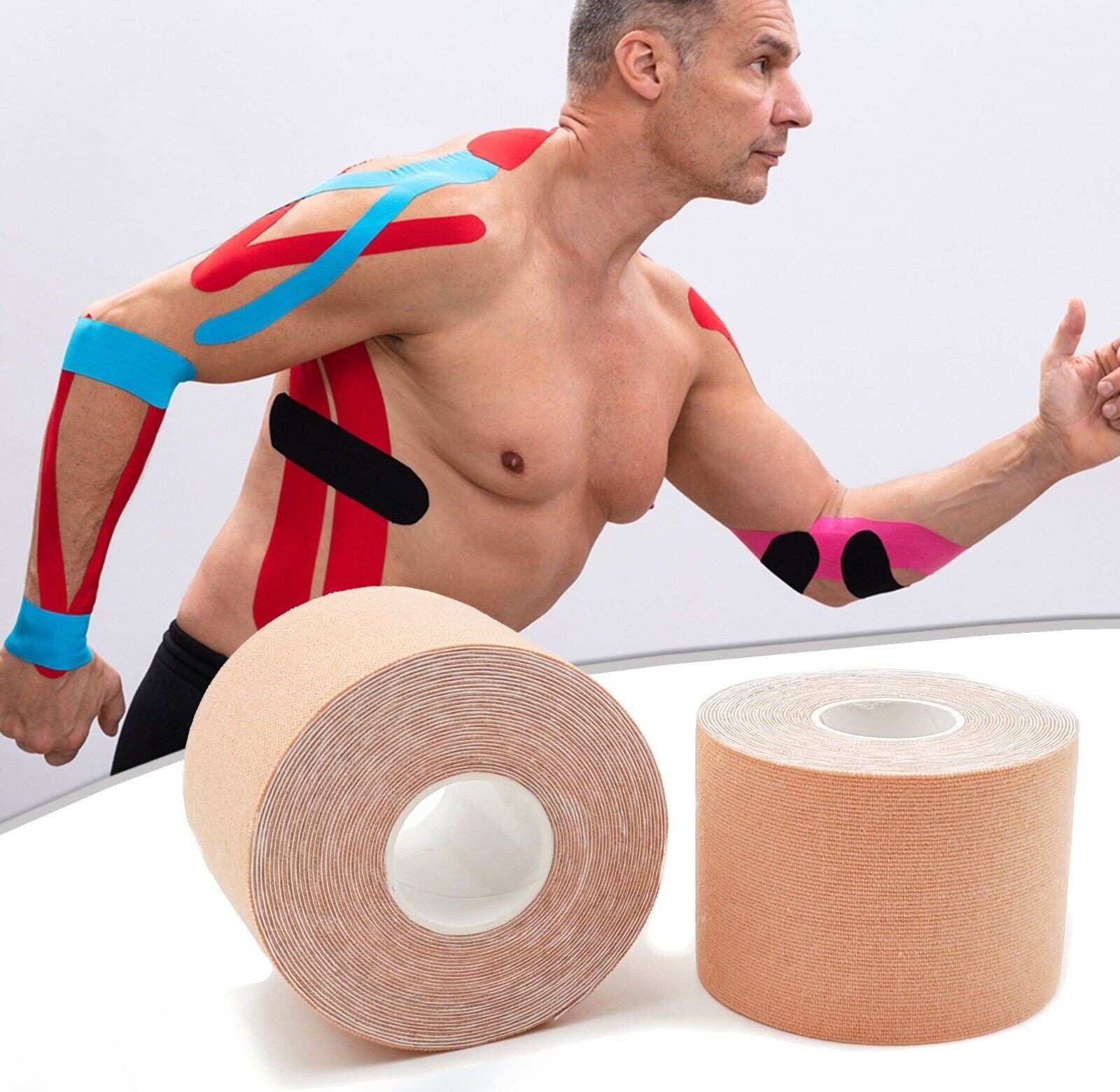 Kinesiologie Tape Set Kinesio Tapes 5cm x 5m 2 Rollen UNCUT Knie Gesicht Taping