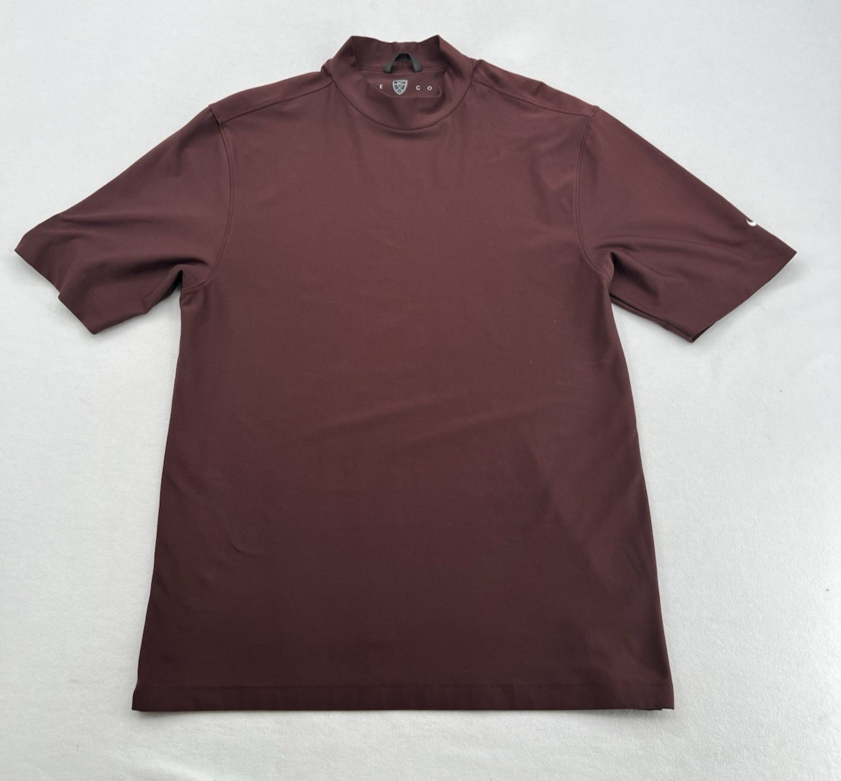 Shirt Men Medium Maroon Red Solid Short Sleeve Mock Neck Tee M
