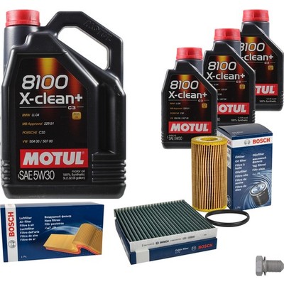 BOSCH Inspektionspaket 8 L MOTUL 8100 X-clean+ 5W-30 für Audi A3 Sportback RS3