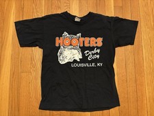 Vintage Hooters T-Shirt Louisville KY Derby City Owl Graphic Black Y2K Youth L