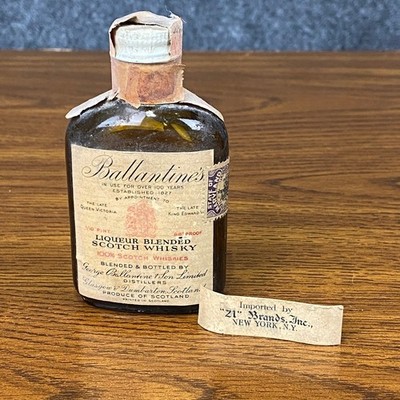VTG Ballantine's Scotch Whisky Miniature Bottle EMPTY Collectible MD Tax Stamp