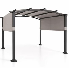 Retractable Pergola Large Garden with Sun Shade Canopy Grey Metal Gazebo cover
