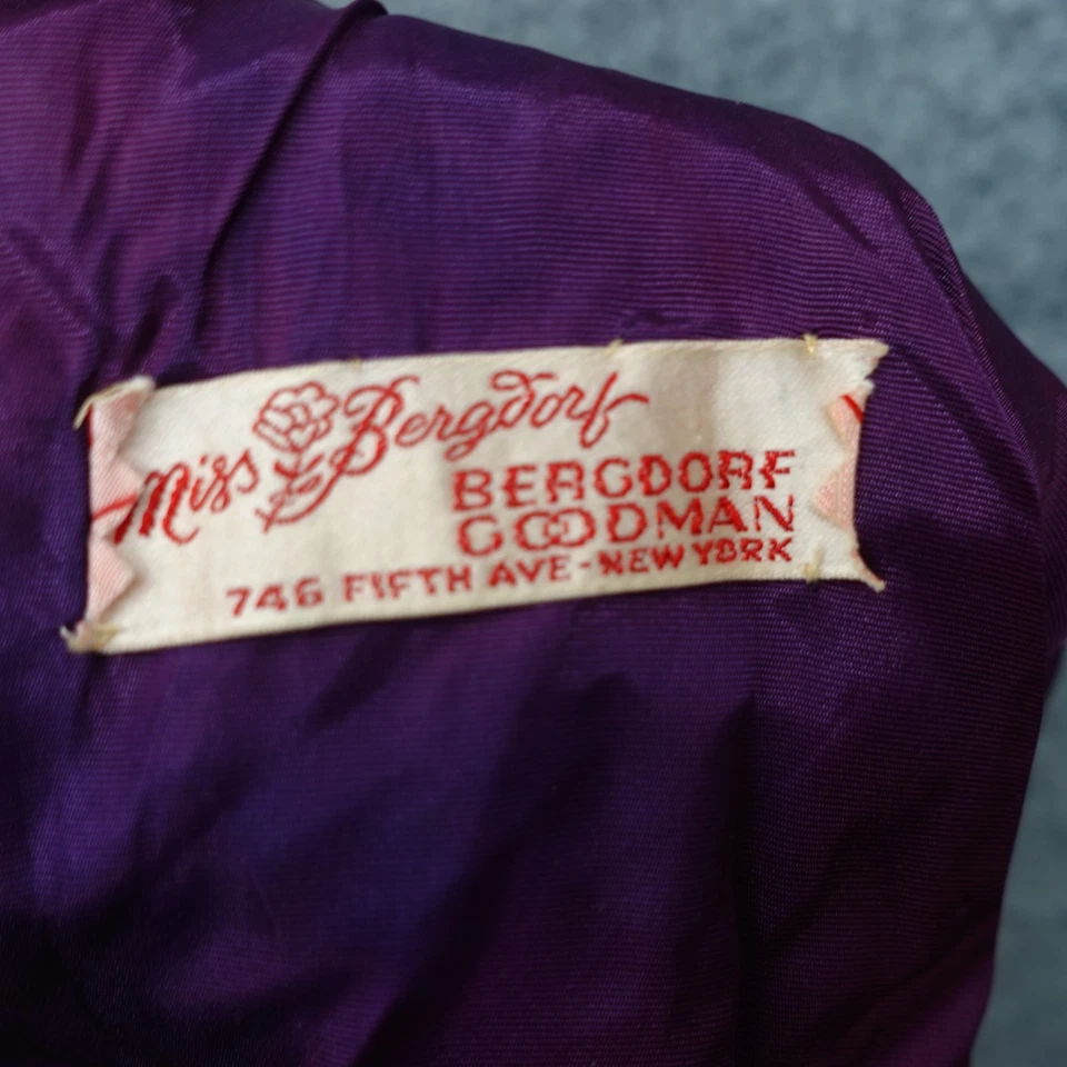 Vintage Miss Bergdorf Goodman Maxi Dress XS Blue Pussycat Bow 60s MOD Slim Long - Image 3 of 4