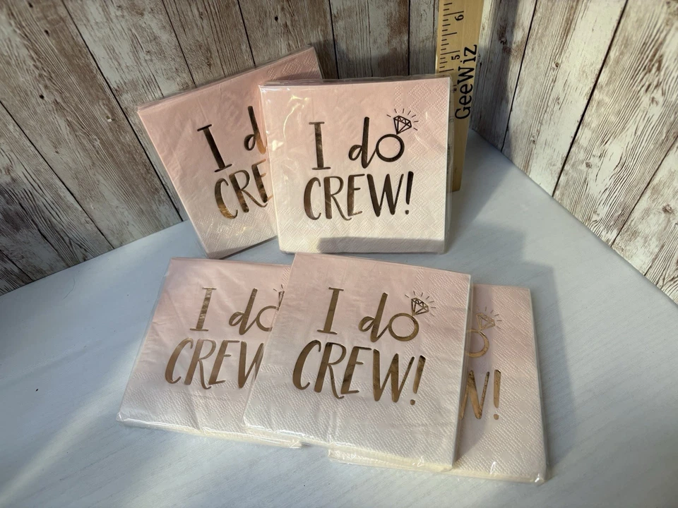 5 Pks (80) I DO CREW Rose & Gold  3-Ply Beverage Napkins Wedding Bridal FREE S/H - Image 3 of 4
