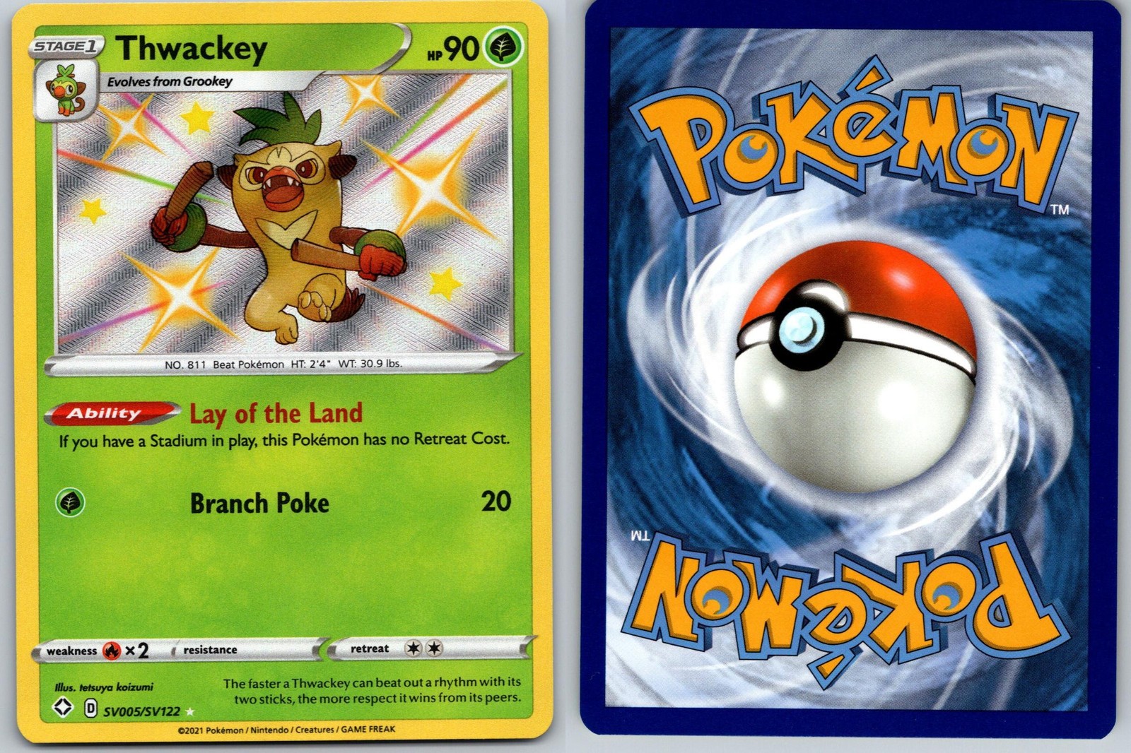 THWACKEY POKEMON SHINING FATES SHINY VAULT SV005/SV122 SHINY RARE NM/M