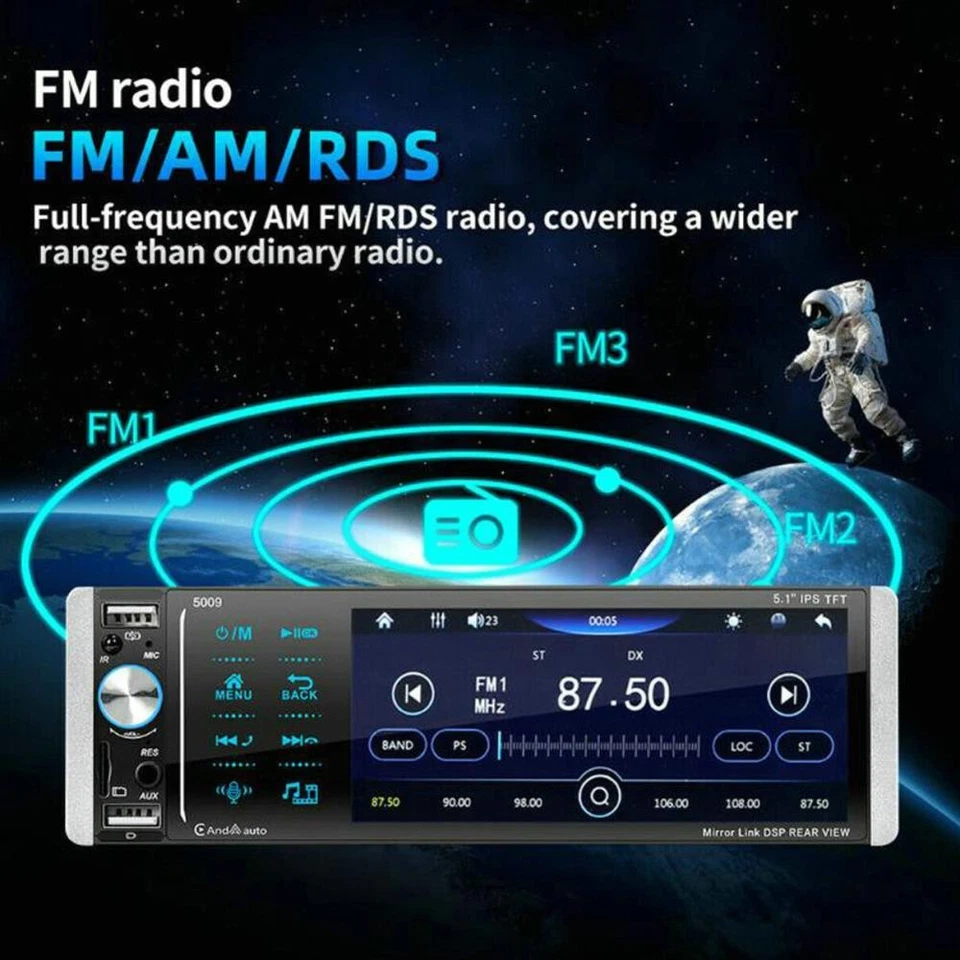 5.1"Single 1 Din Car Stereo Radio MP5 Player Bluetooth Touch Screen Carplay FM - Image 4 of 4