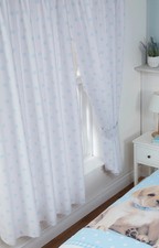 White & Soft Baby Sky Blue Polka Dot Pencil Pleat Unlined Curtains 66" x 72"