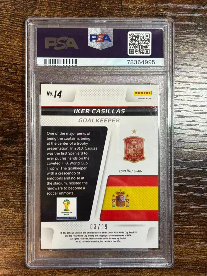 2014 Panini Prizm World Cup Iker Casillas Purple /99 PSA 10 #14 - Image 2 of 2