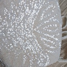 White Beaded Satin Evening Bag Formal Eveningwear Special Occasion Purse