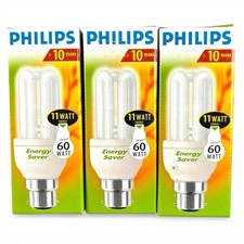 3 x Philips Energy Saver Bulb 11w (60 watt) B22 BC Bayonet longlife Warm White