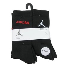Air Jordan Socks Big Kids Legend Crew 6 Pairs Black Gym Red BJ0343 023 SZ 5-7Y
