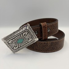 Ariat Brown Leather Belt M Western Square Buckle Turquoise Festival Countrycore