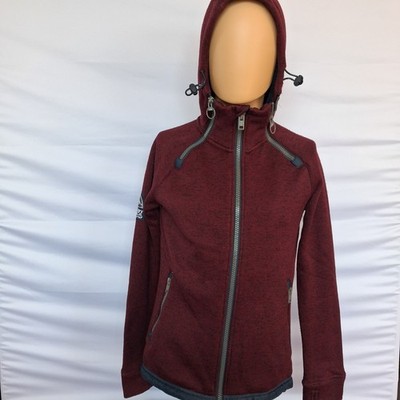 Superdry Storm Co Hooded Jacket Burgundy Marl Sherpa Lined Full Zip Small