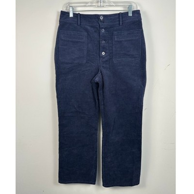 Apiece Apart Navy Corduroy Wide Leg High Waist Button Front Ankle Pants Size 10