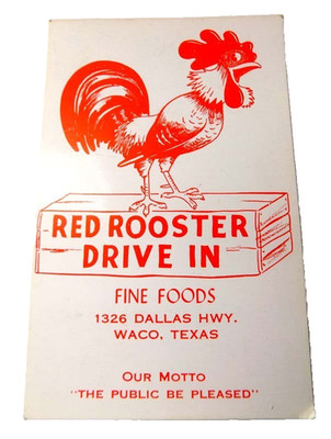 Red Rooster Drive-In Waco Texas Vintage Postcard