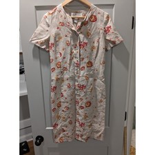 Adrienne Vittadini Linen Floral Button Front Short Sleeve Dress Size 8