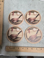 lot of 4, vintage golf themed coasters, ceramic type material, cork bottom