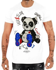 Avenue George V Paris T-Shirt Men’s White Tee Teddy Rhinestone L XL 2XL NWT