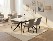 5 Piece San Diego Marble Dining Table with 4 Amelia Grey Velvet Chairs