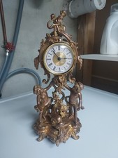 Antique Art Nouveau 15" Gilt Clock With New Battery Powered Quartz Insert NICE!