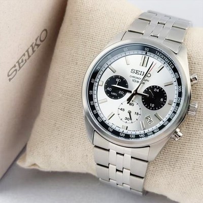 Seiko Essentials SSB425 Men's Chronograph Quartz Watch White Dial Silver Band