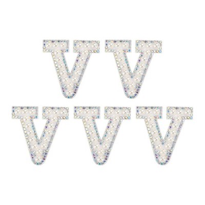 Iron on Letter V Patch Rhinestone Shiny Pearl English Alphabet Sewing Patch 5Pcs