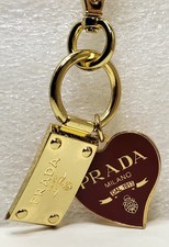 Gold Tone Red Heart Logo Bag Charm Keychain Metal Plaque Heavy Hardware