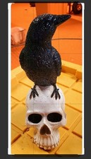 NIB HALLOWEEN DECOR RAVEN ON SKULL
